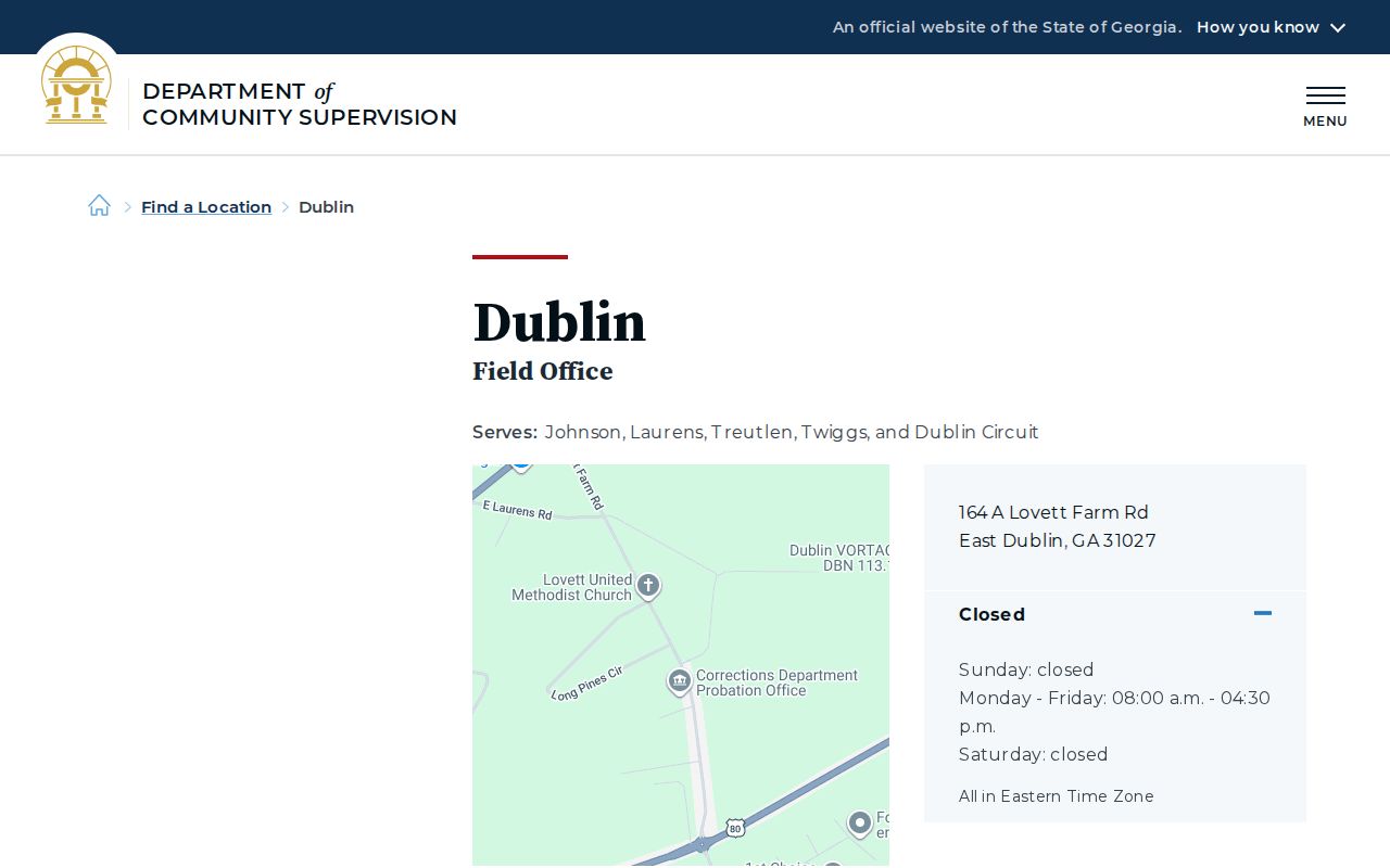 Dublin DCS office for Laurens County probation and parole